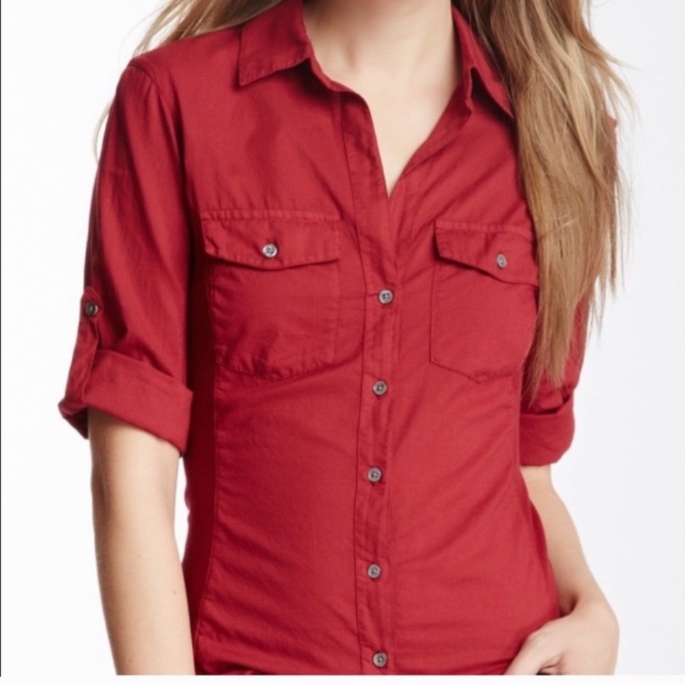 James Perse size 2 contrast ribbed surplus shirt